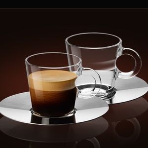 Nespresso View Collection Glass Expresso Cups Stainless Steel Saucers